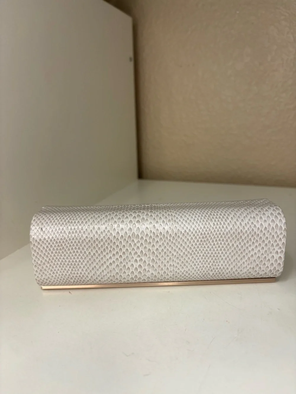 Jimmy Choo White Textured Snake-Embossed Sunglasses Case with Gold Trim